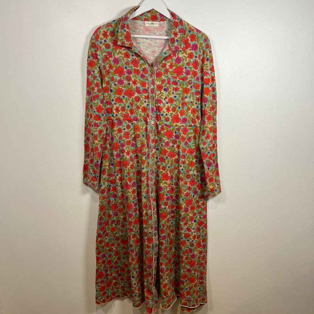 Natural Life Floral Midi Dress Size M Cottagecore Boho Button Down Cinched Waist